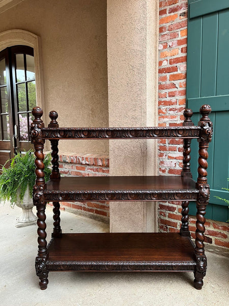 Antique English Server Sideboard Barley Twist Carved Oak Renaissance Dumbwaiter