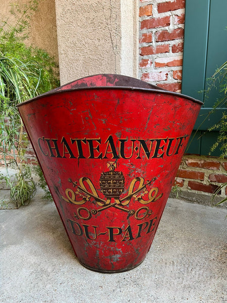 Antique French Vineyard Grape Hod Wine Bucket Winery RED Urn Fireside Box c1890