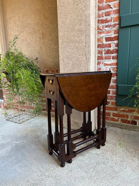 Petite Antique English Drop Leaf Side Sofa Table Mahogany Georgian Gateleg c1800