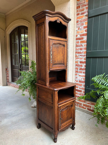 Tall Antique French Louis XV Hall Cabinet Tall Linen Closet Carved Oak Bookcase