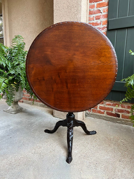 Antique French Tilt-Top Round Table Carved Mahogany Game Mahjong Wine c1890