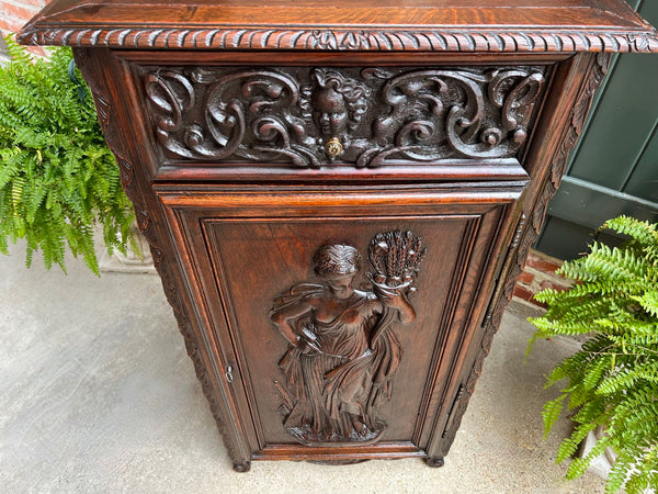 Antique French Cabinet Carved Oak Demeter Harvest Cornucopia Greek Goddess