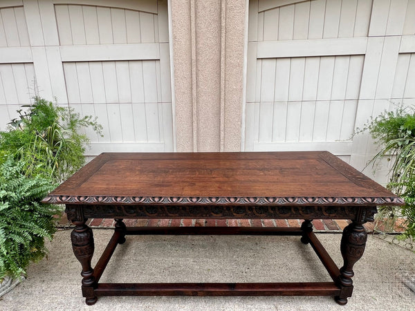 Antique French Renaissance Carved Oak Library Center Table Console Island c1880