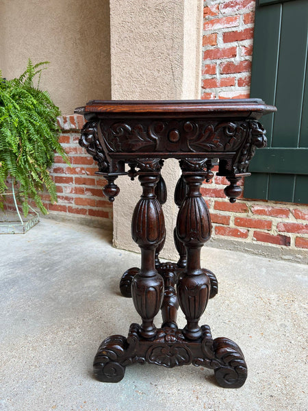 Antique French Side Table Petite Renaissance Carved Oak Gothic Console c1880