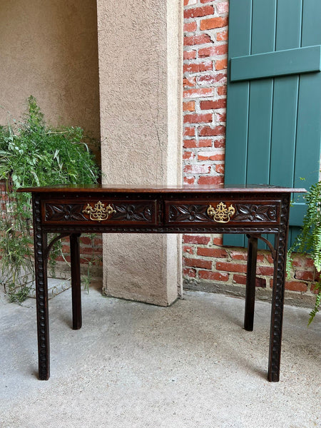 Antique English Sofa Console Table Jacobean Carved Oak Foyer Table c1890