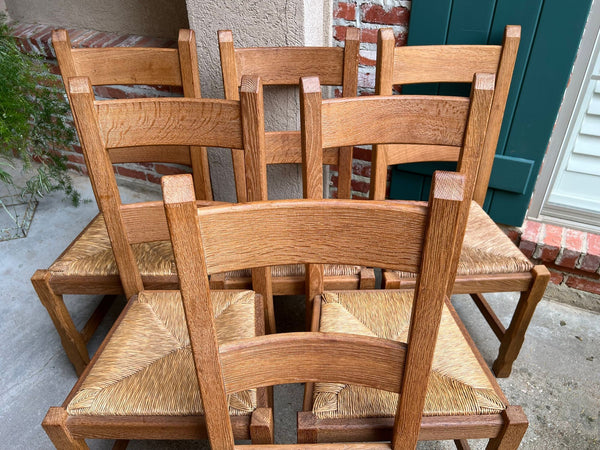 Set 6 Vintage French Ladder Back Dining Chairs Rush Seat Oak Country Farmhouse