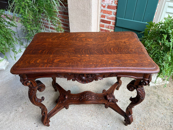 Antique French Sofa Hall Table Carved Oak Louis XV Rococo Side End Table