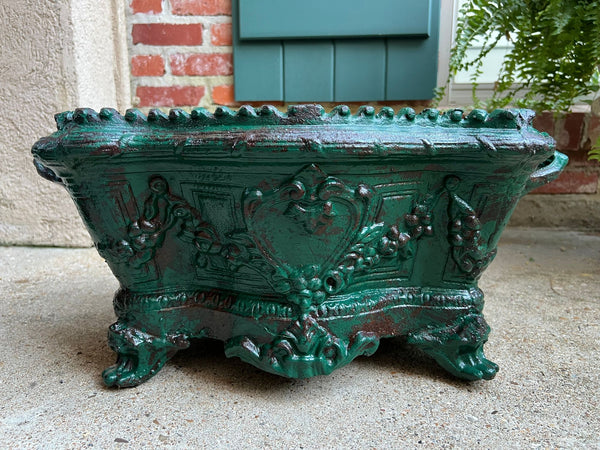 PAIR Antique French Cast Iron Jardiniere Large Footed Cache Pot Planter c1880