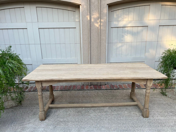 Antique French Dining Farm Bakers Table Bleached Oak Baluster Leg c1920