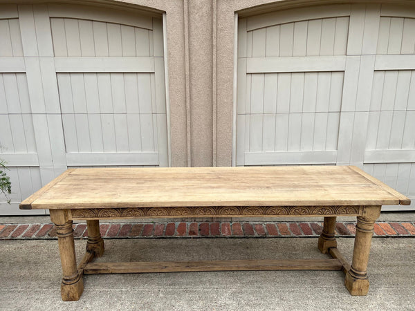 Antique French Dining Farm Table Bleached CARVED Oak 8 ft. LARGE c1880