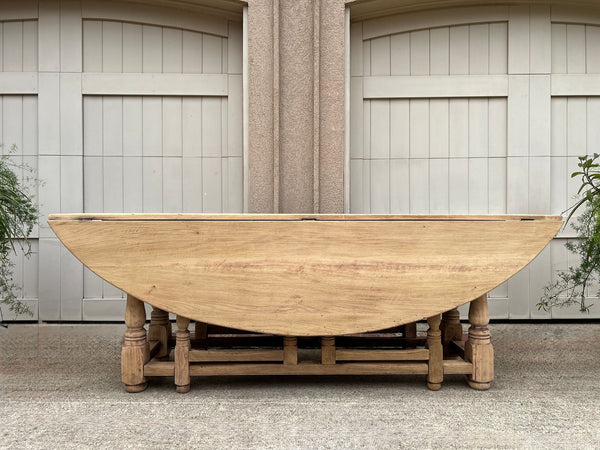 Antique French Hunt Wake DINING Table Bleached Oak LARGE Gate Leg Console c1880