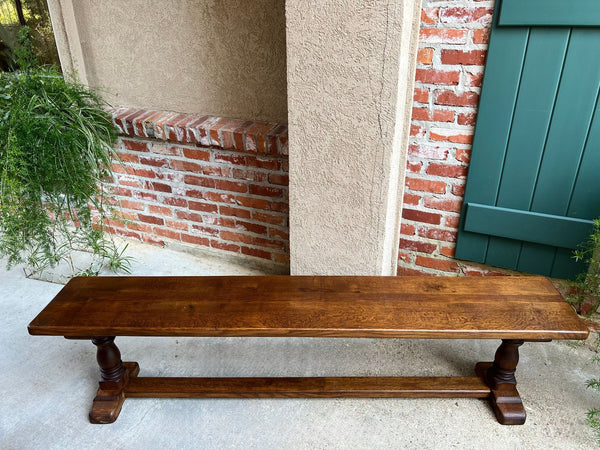 Antique French Tiger Oak Bench Dining Seat Farmhouse Country Ranch Vintage c1940