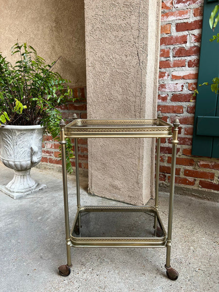 PETITE Vintage French Pastry Bar Cart Brass Glass Tray Serving Trolley Table