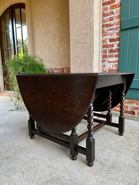 Antique English Drop Leaf Sofa Kitchen Table BARLEY TWIST Tiger Oak Gate Leg