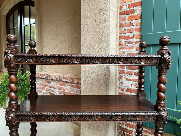 Antique English Server Sideboard Barley Twist Carved Oak Renaissance Dumbwaiter