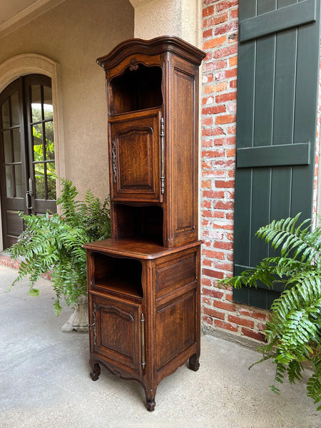 Tall Antique French Louis XV Hall Cabinet Tall Linen Closet Carved Oak Bookcase