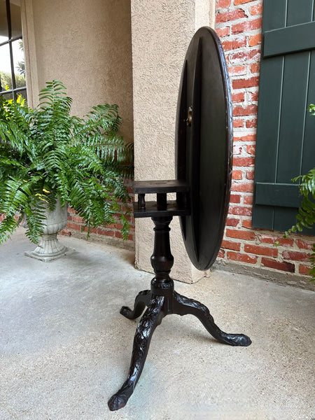 Antique French Tilt-Top Round Table Carved Mahogany Game Mahjong Wine c1890