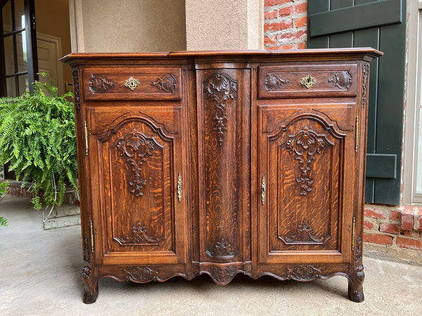 Antique French Sideboard Foyer Cabinet Louis XV Carved Tiger Oak 19th c