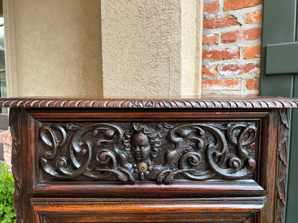 Antique French Cabinet Carved Oak Demeter Harvest Cornucopia Greek Goddess