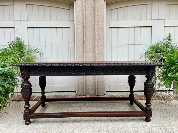 Antique French Renaissance Carved Oak Library Center Table Console Island c1880