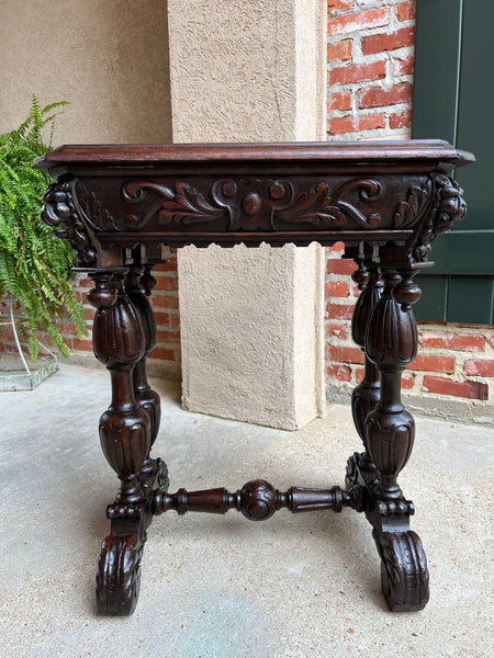 Antique French Side Table Petite Renaissance Carved Oak Gothic Console c1880