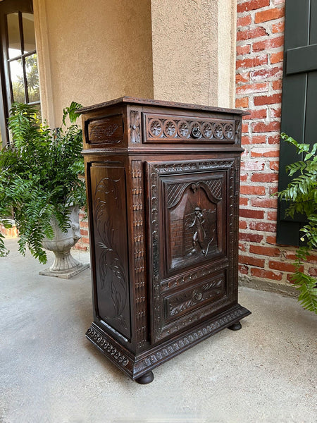 Antique French Carved Oak Cabinet Breton Brittany Cocktail Sideboard Server