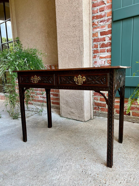 Antique English Sofa Console Table Jacobean Carved Oak Foyer Table c1890