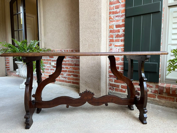 Antique Italian Trestle Dining Table Desk Walnut 5 ft Console Table circa1800