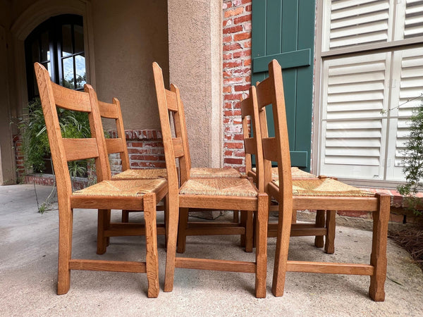 Set 6 Vintage French Ladder Back Dining Chairs Rush Seat Oak Country Farmhouse