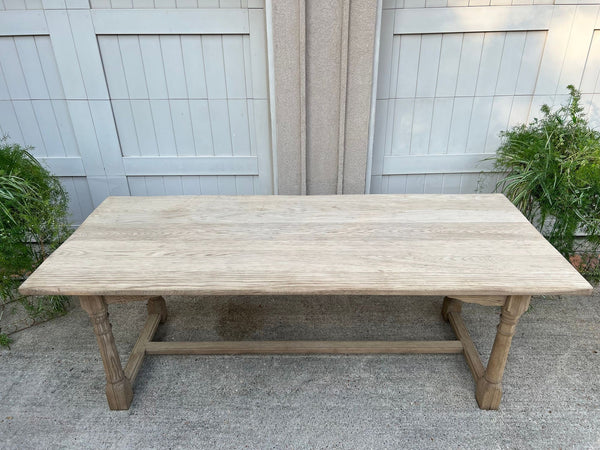 Antique French Dining Farm Bakers Table Bleached Oak Baluster Leg c1920