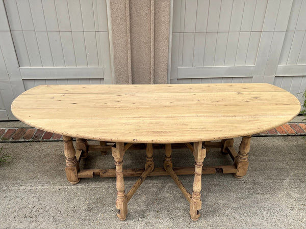 Antique French Hunt Wake DINING Table Bleached Oak LARGE Gate Leg Console c1880