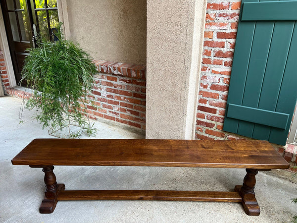 Antique French Tiger Oak Bench Dining Seat Farmhouse Country Ranch Vintage c1940