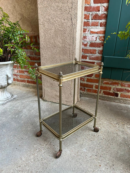 PETITE Vintage French Pastry Bar Cart Brass Glass Tray Serving Trolley Table