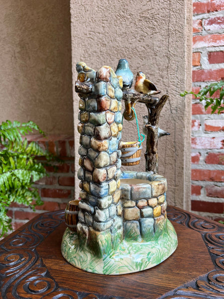 Antique French Majolica Bird Wishing Well Flower Holder Cache Pot Jerome Massier