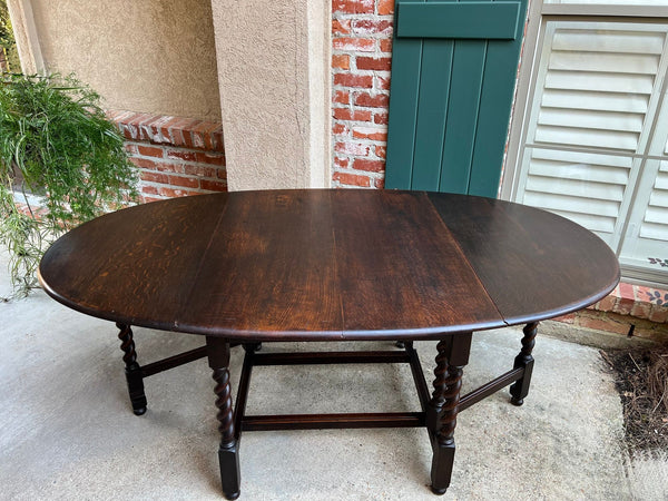 Antique English Drop Leaf Sofa Kitchen Table BARLEY TWIST Tiger Oak Gate Leg