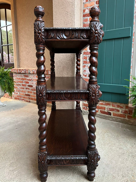 Antique English Server Sideboard Barley Twist Carved Oak Renaissance Dumbwaiter
