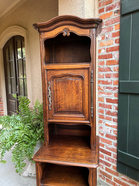 Tall Antique French Louis XV Hall Cabinet Tall Linen Closet Carved Oak Bookcase