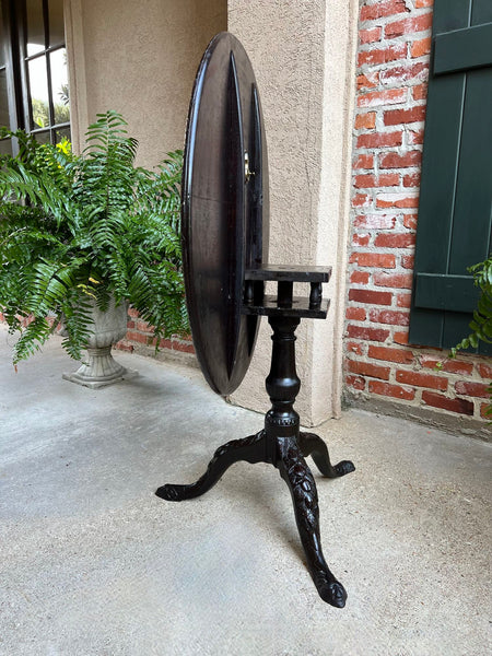 Antique French Tilt-Top Round Table Carved Mahogany Game Mahjong Wine c1890