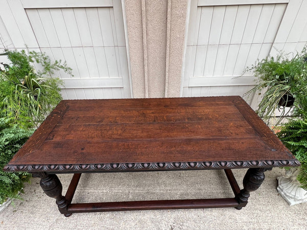Antique French Renaissance Carved Oak Library Center Table Console Island c1880