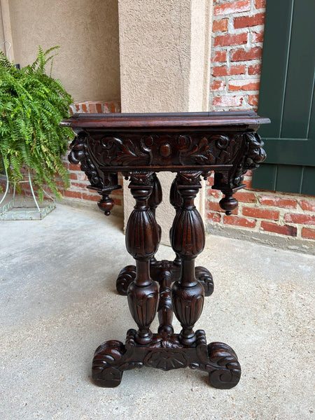 Antique French Side Table Petite Renaissance Carved Oak Gothic Console c1880