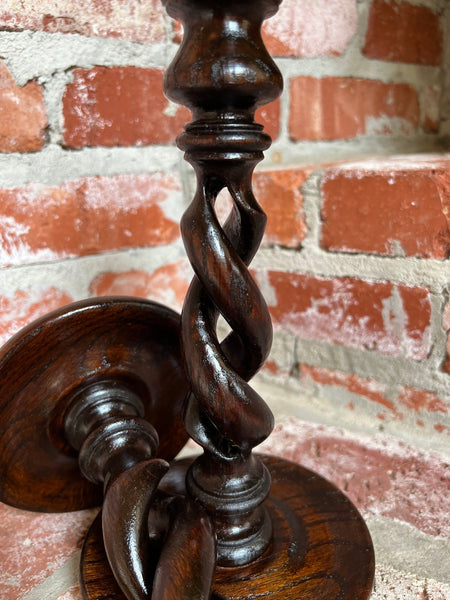 PAIR Set Antique English Oak OPEN Barley Twist Candlesticks Candle Holder Brass