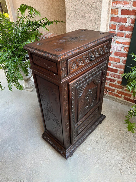 Antique French Carved Oak Cabinet Breton Brittany Cocktail Sideboard Server