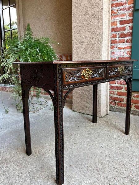 Antique English Sofa Console Table Jacobean Carved Oak Foyer Table c1890