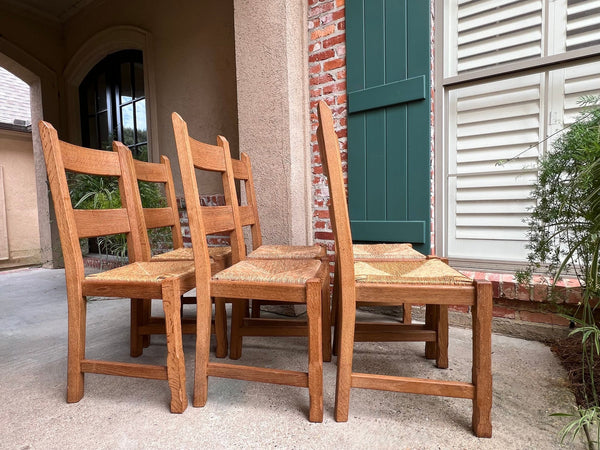 Set 6 Vintage French Ladder Back Dining Chairs Rush Seat Oak Country Farmhouse