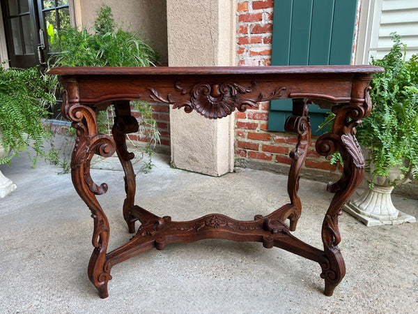 Antique French Sofa Hall Table Carved Oak Louis XV Rococo Side End Table