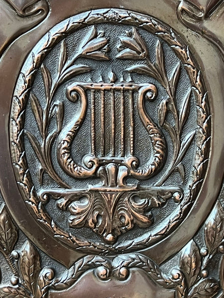 Antique English Choir Trophy Award Plaque Copper Repousse c1938 Lyre Harp
