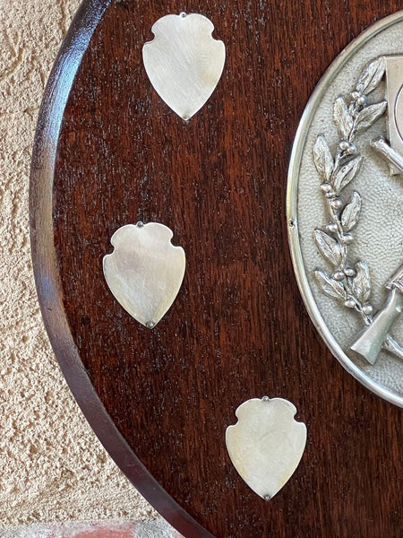 Antique English Rifle Gun Shoot Trophy Award Plaque Silver plate Shield c1910