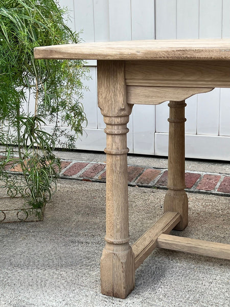 Antique French Dining Farm Bakers Table Bleached Oak Baluster Leg c1920