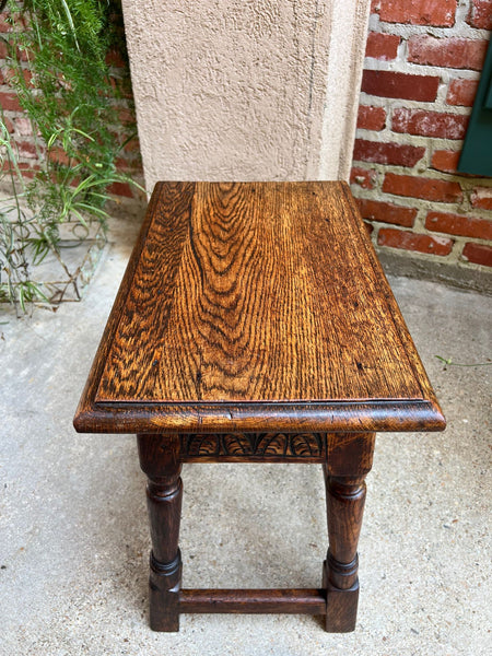 Antique English Footstool Bench Joint Stool Carved Oak Jacobean Stand c1900