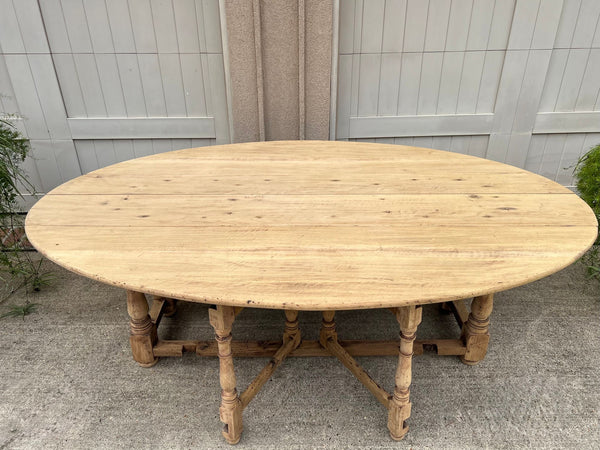Antique French Hunt Wake DINING Table Bleached Oak LARGE Gate Leg Console c1880